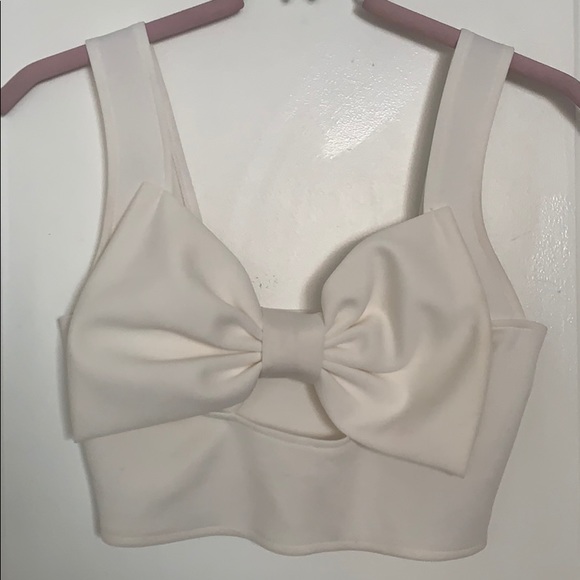 White/Cream Bow Front Crop Top with Front Cutout - Picture 1 of 6